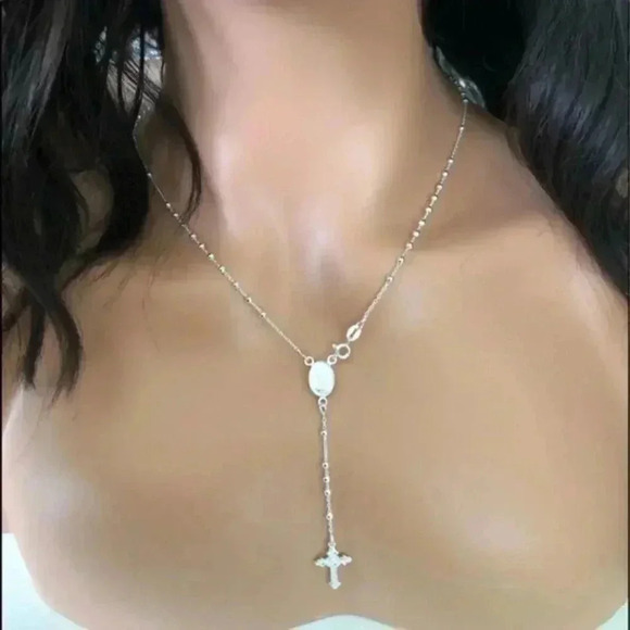 Cross Christ Rosary Catholic Penance Solid 925 Sterling Silver New NWT - Picture 2 of 8